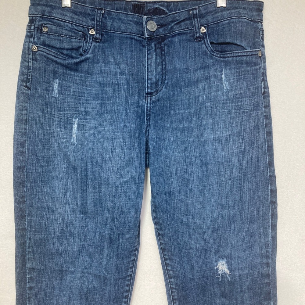 Kut from the Kloth Womens Size 12 Dark Wash Distressed Straight Leg Jeans Blue - Picture 11 of 16